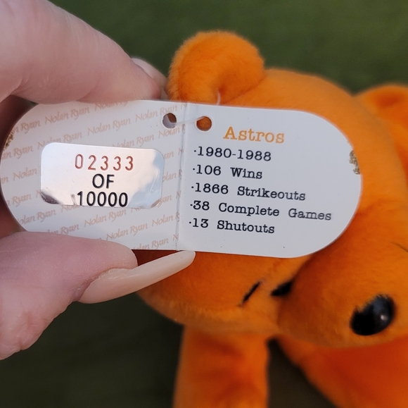 Nolan Ryan Beanie Baby Bear VERT RARE 1866 Ryan #34 #02333 Out of  10000 9" NWT - Picture 5 of 8